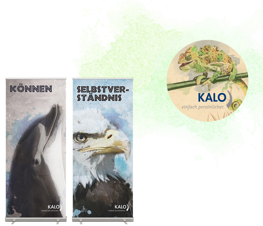 KALO-Case-Eventkampagne, Locationkonzept,Keyvisual Chamäleon, Eventausstatung Stelen KALO-Case-Eventkampagne, Keyvisual Chamäleon, Eventausstatung Stelen
